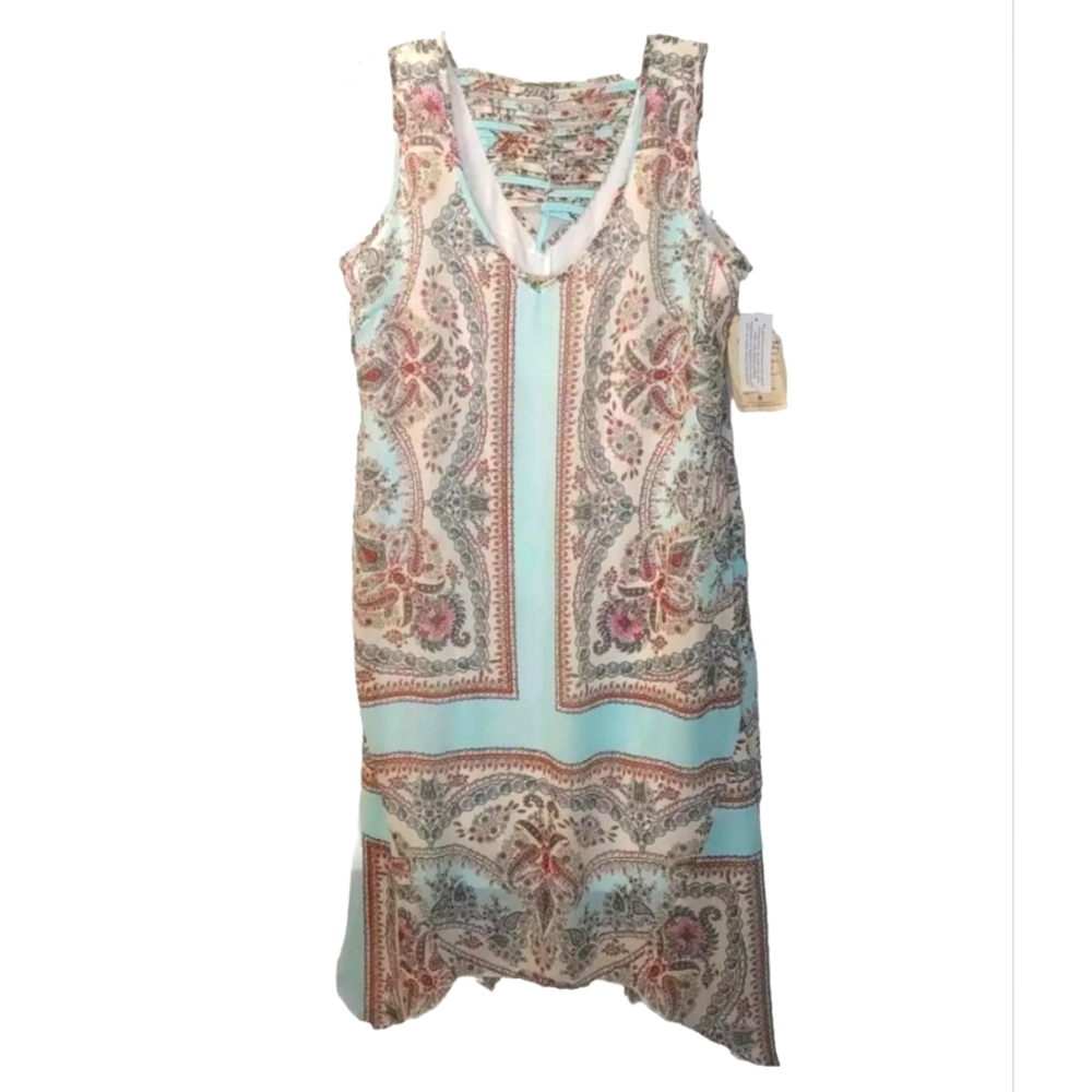 Y2k One World Midi Dress Woman 1X Boho Fairy Blue Turquiose Floral Paisley Nwt